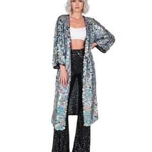 NEW Iridescent Sequins Kimono Jacket Top SIZE OS - Free People Kimono